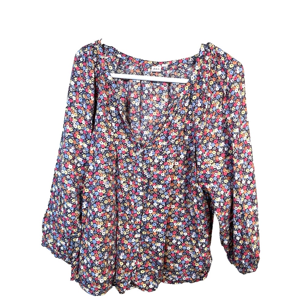 GAP Women's Top Floral Button up Shirt Peasant Spring Balloon Sleeve Large‎